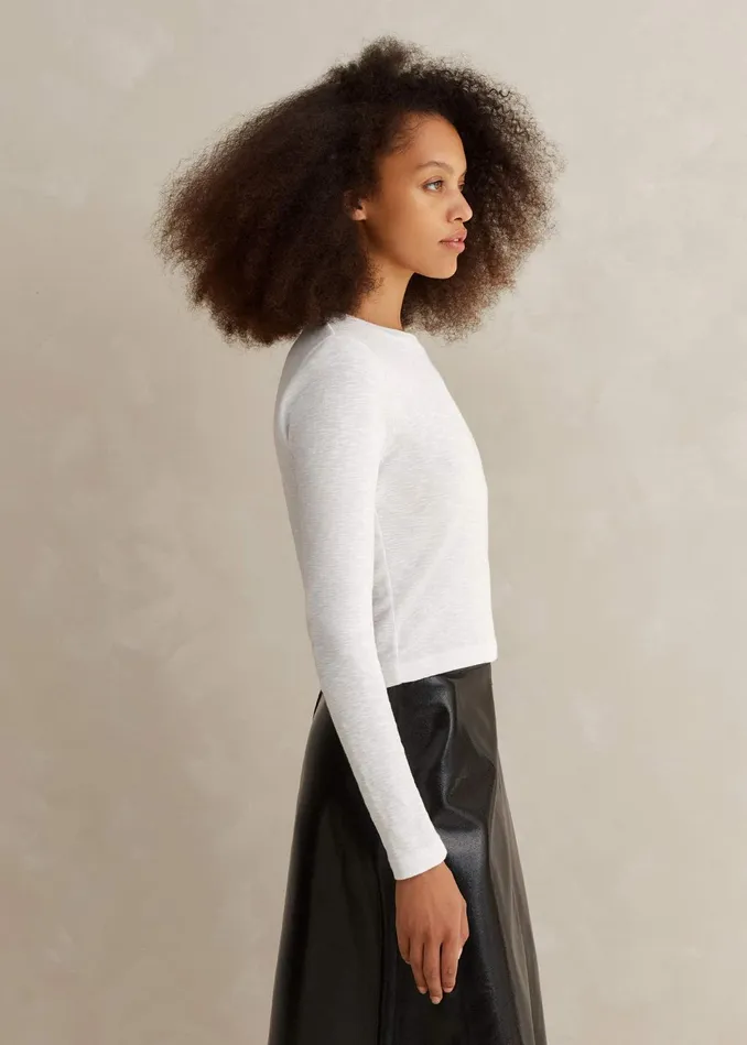 Women Slub Jersey Crop Crew Neck Top Bright White MEEM