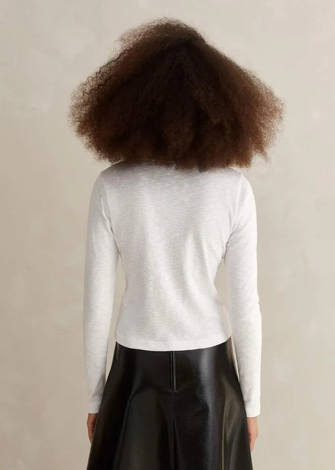 Women Slub Jersey Crop Crew Neck Top Bright White MEEM