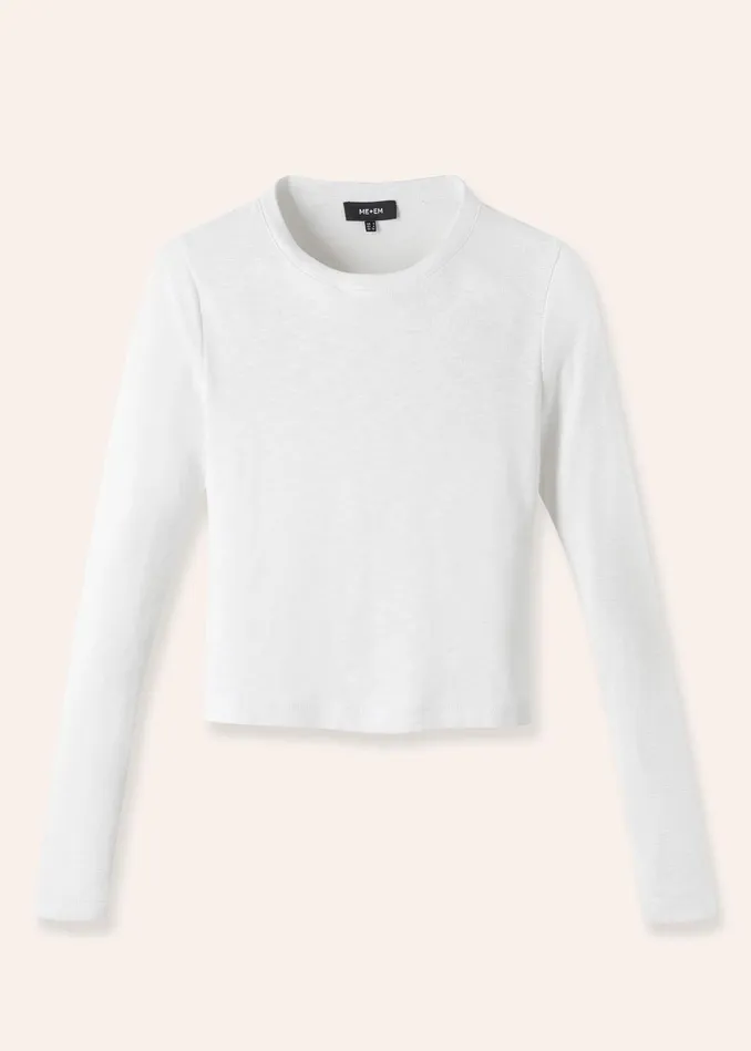 Women Slub Jersey Crop Crew Neck Top Bright White MEEM