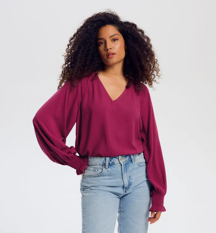 Women Smocked Blouse 8211 Raspberry Red Promod Shirts And Tunics