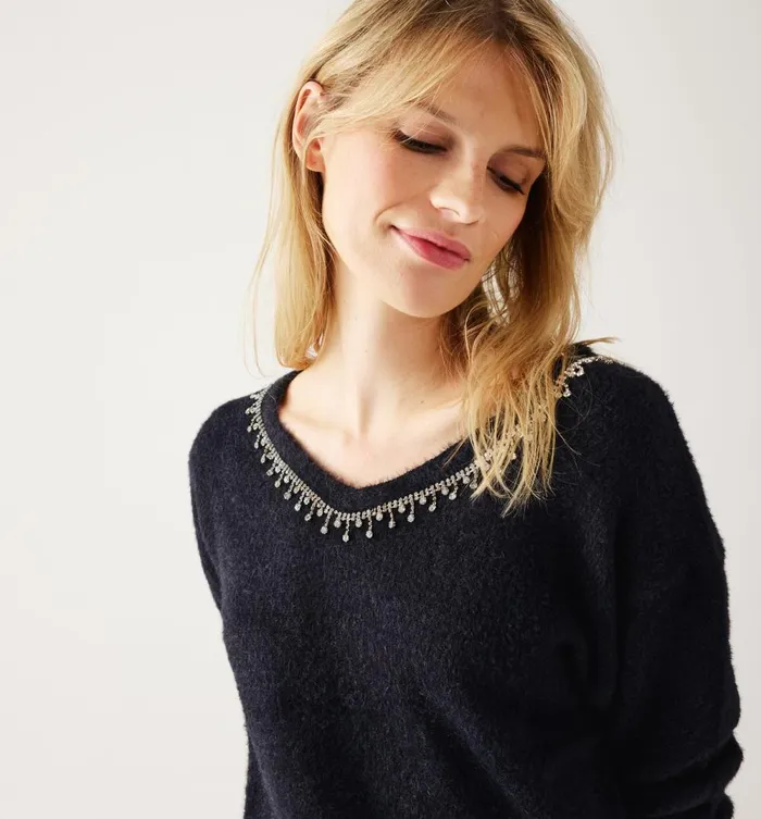 Women Strass Detail Jumper 8211 Black Promod Jumpers And Cardigans Women Strass Detail Jumper 8211 Black Promod Jumpers And Cardigans