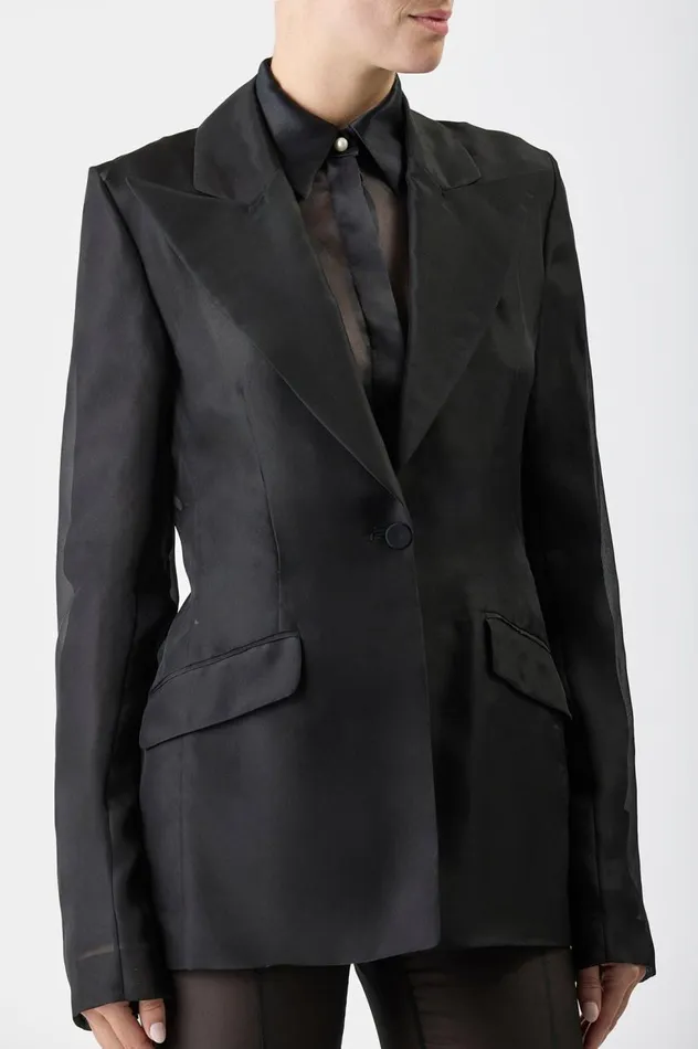 Women Suits Gabriela Hearst Leiva Sheer Blazer In Black Silk Organza