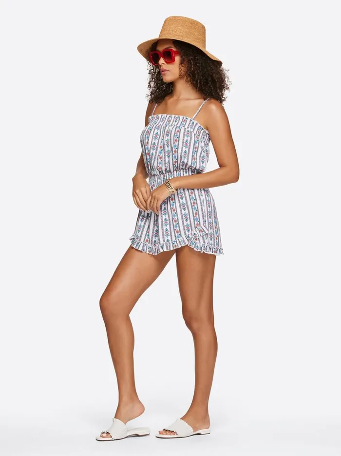 Women Sun Salutation Romper In White Multi Jessica Simpson Jumpsuits and Rompers