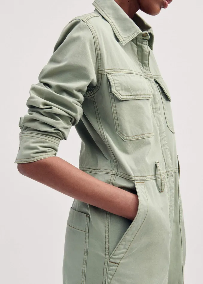 Women Super Soft Utility Jumpsuit Silver Sage MEEM