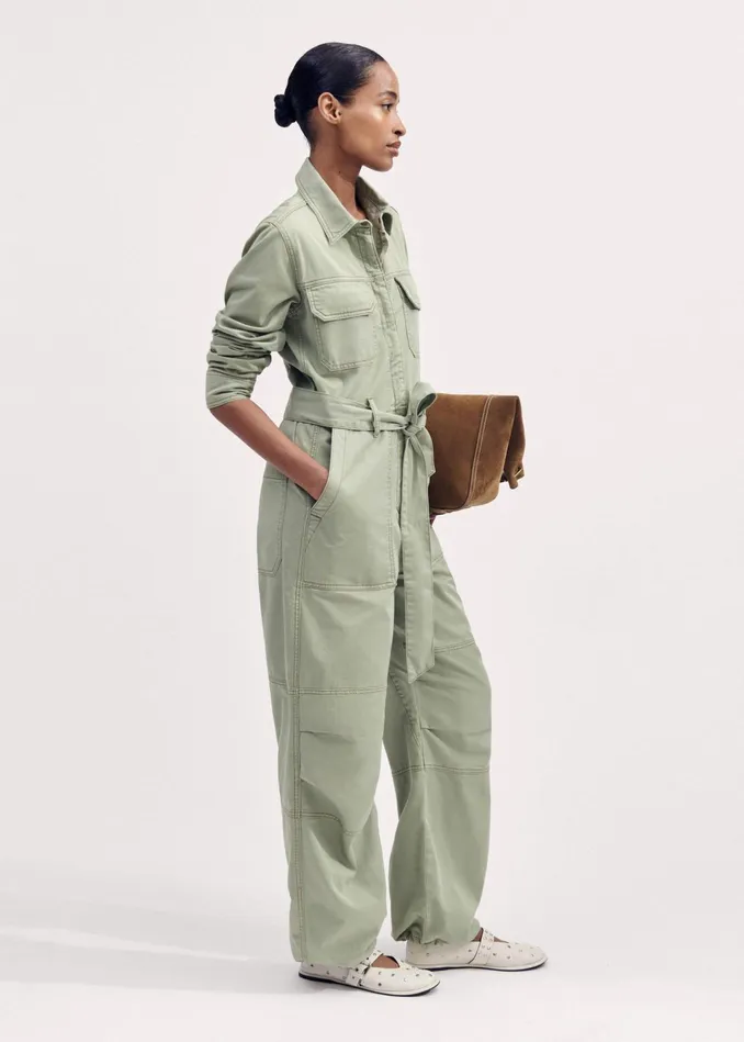 Women Super Soft Utility Jumpsuit Silver Sage MEEM