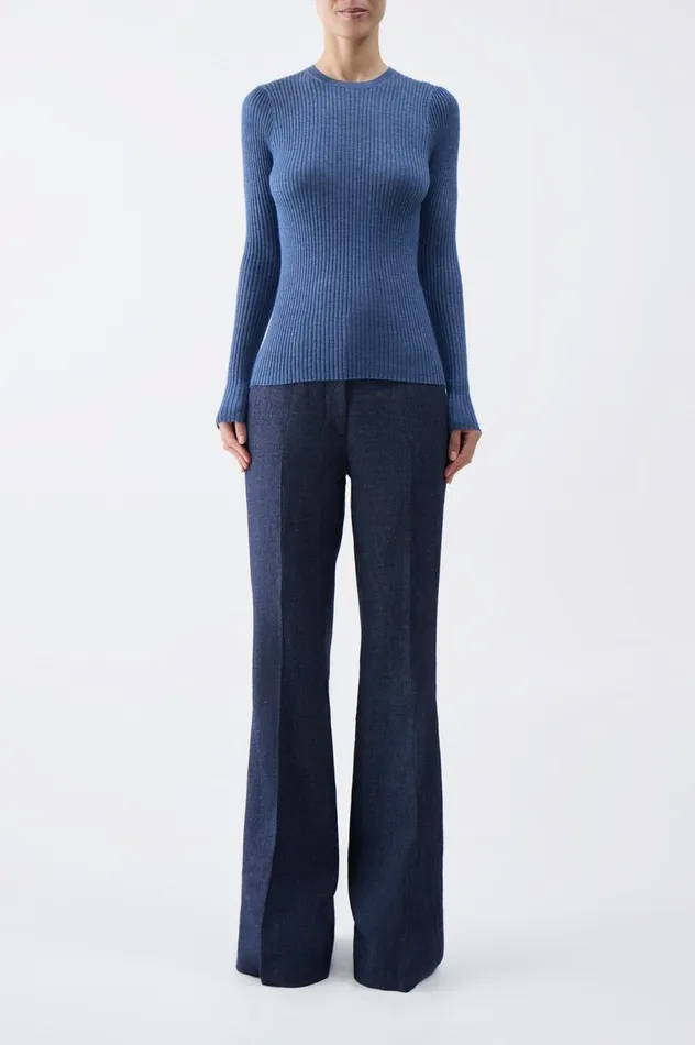Women Sweaters and Turtlenecks Gabriela Hearst Browning Knit Sweater In Denim Blue Cashmere Silk