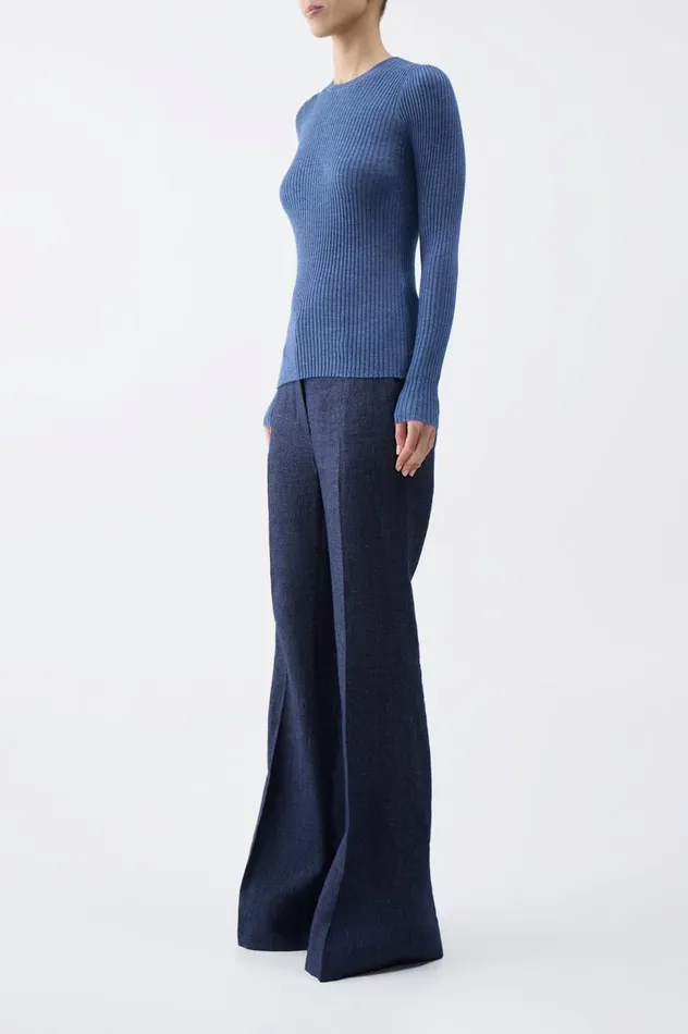 Women Sweaters and Turtlenecks Gabriela Hearst Browning Knit Sweater In Denim Blue Cashmere Silk
