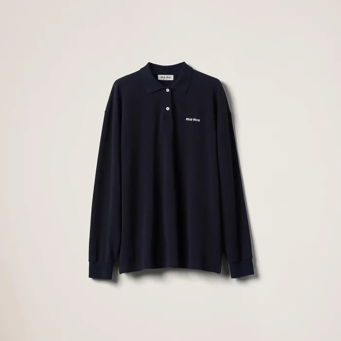 Women TShirts And Sweatshirts Miu Miu Cotton Piqu Polo Shirt Navy