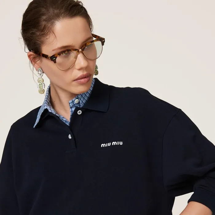 Women TShirts And Sweatshirts Miu Miu Cotton Piqu Polo Shirt Navy Women TShirts And Sweatshirts Miu Miu Cotton Piqu Polo Shirt Navy