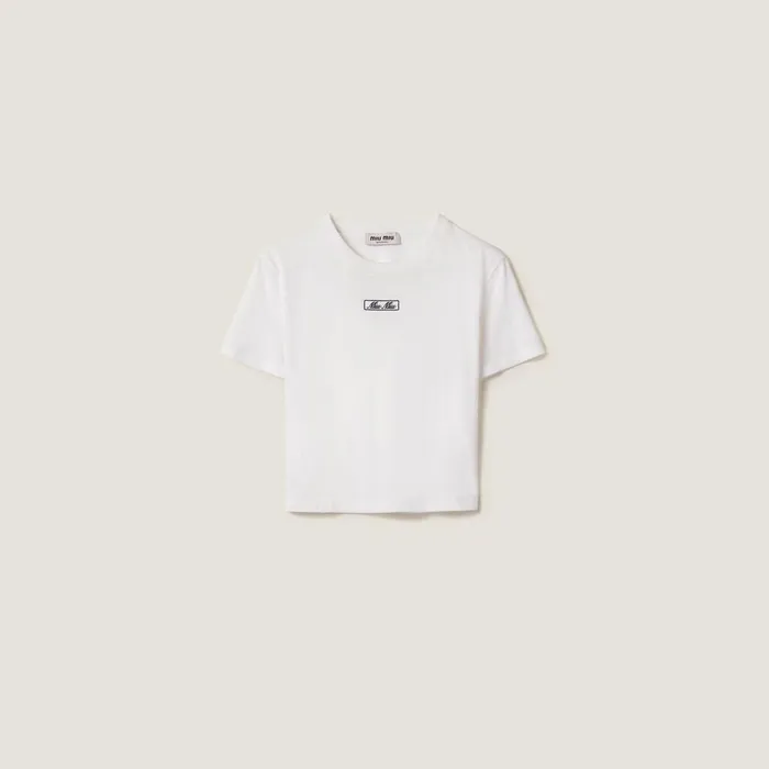 Women TShirts And Sweatshirts Miu Miu Embroidered Cotton Jersey Tshirt White