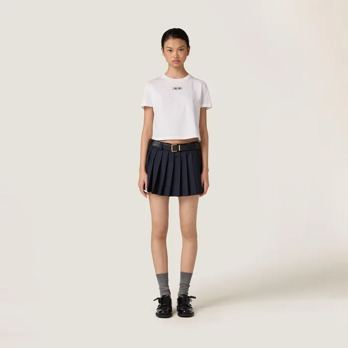 Women TShirts And Sweatshirts Miu Miu Embroidered Cotton Jersey Tshirt White Women TShirts And Sweatshirts Miu Miu Embroidered Cotton Jersey Tshirt White