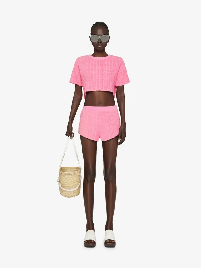 Women TShirts Givenchy Cropped Tshirt In 4G Cotton Towelling Old Pink