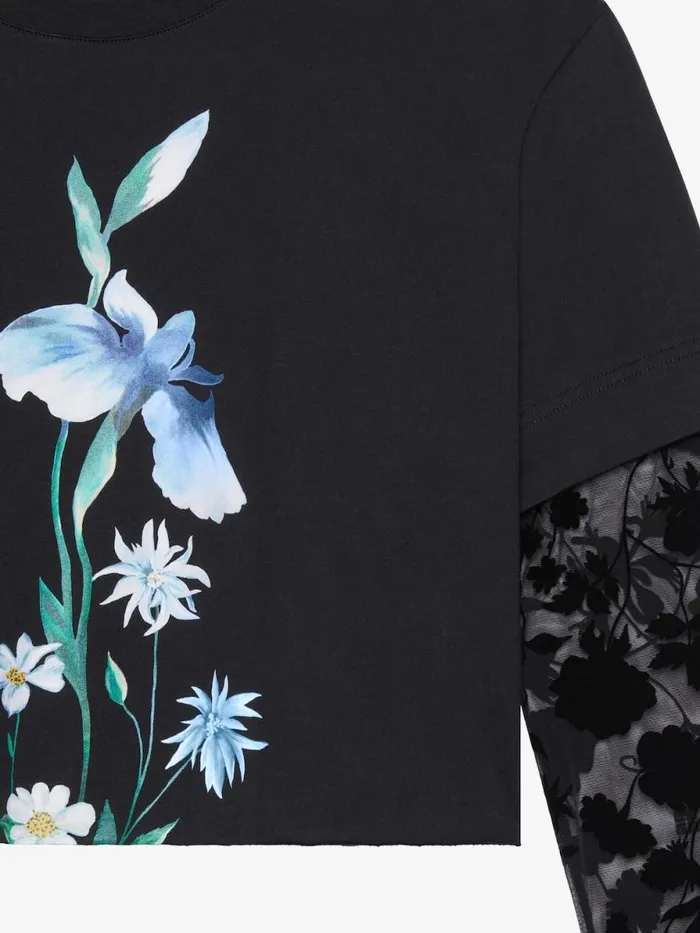 Women TShirts Givenchy Overlapped Cropped Tshirt In Cotton And Tulle Black