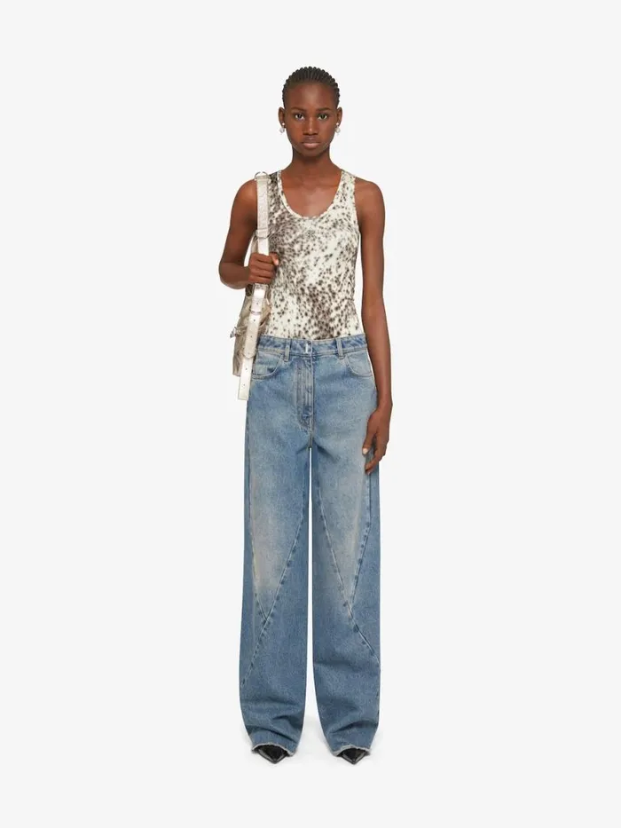 Women TShirts Givenchy Slim Fit Tank Top In Jersey With Snow Leopard Print Naturalbrown