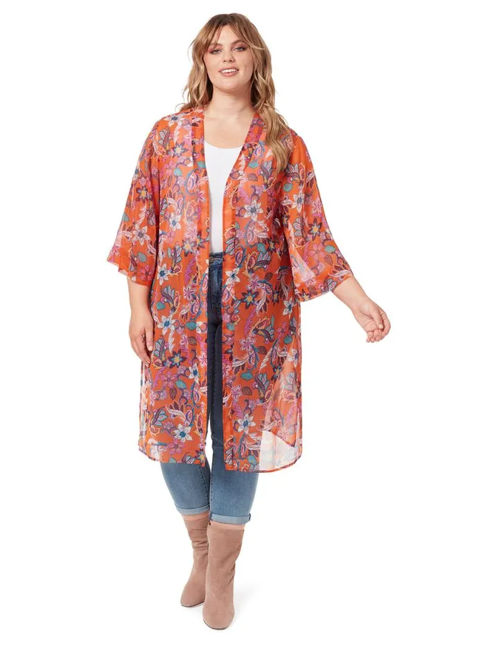 Women Tina Kimono In Vibrant Bouquet Jessica Simpson Jackets Blazers and Kimonos
