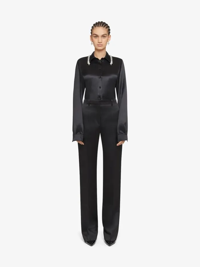 Women Tops and Shirts Givenchy Shirt In Satin Silk With Embroidered Pearls Black