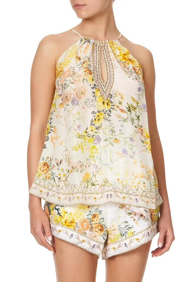 Women Tops Camilla Flared Cami W Neck Tie In The Hills Of Tuscany