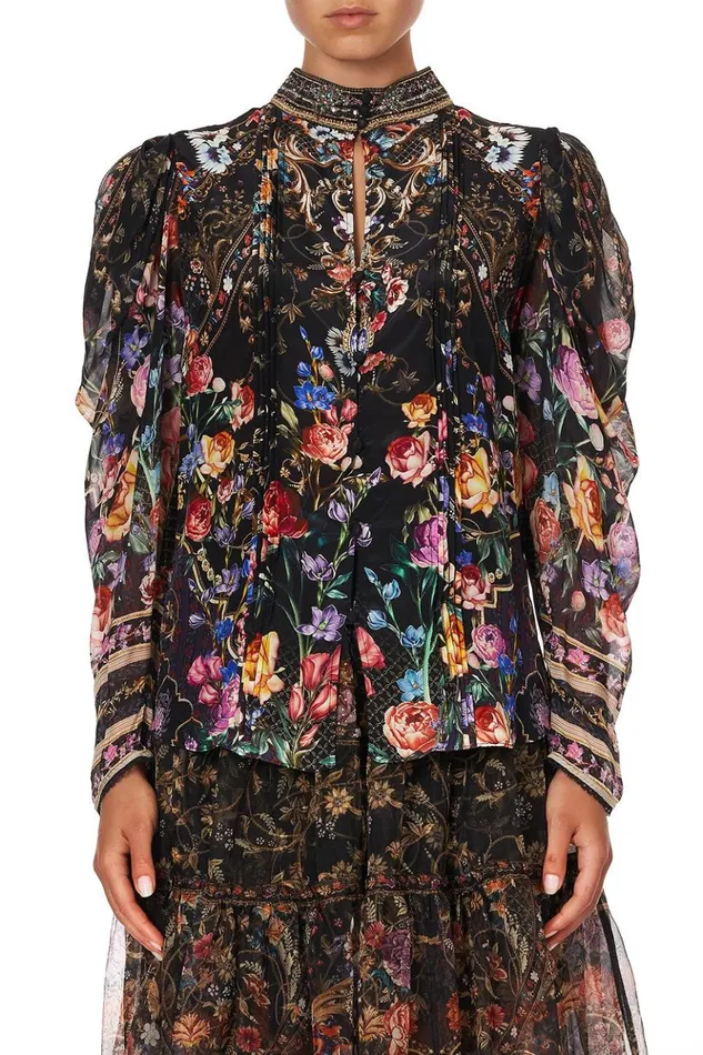 Women Tops Camilla Pintuck Blouse With Draped Sleeve Blushing Manor