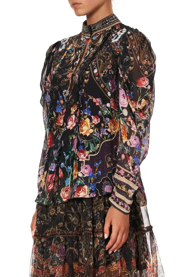 Women Tops Camilla Pintuck Blouse With Draped Sleeve Blushing Manor