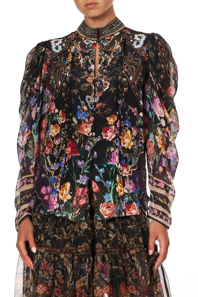 Women Tops Camilla Pintuck Blouse With Draped Sleeve Blushing Manor