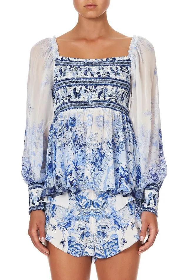 Women Tops Camilla Shirred Bodice Blouse High Tea