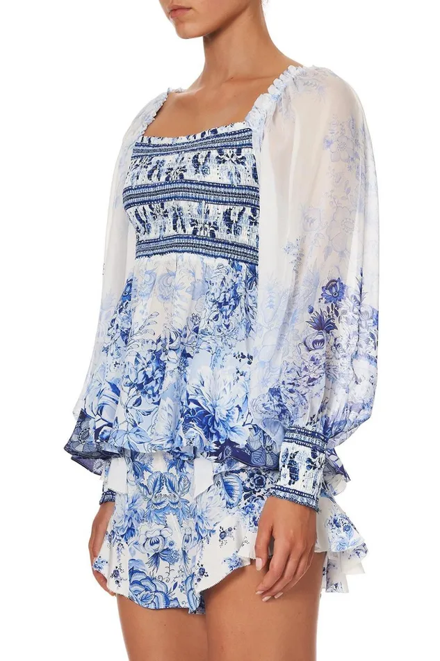 Women Tops Camilla Shirred Bodice Blouse High Tea