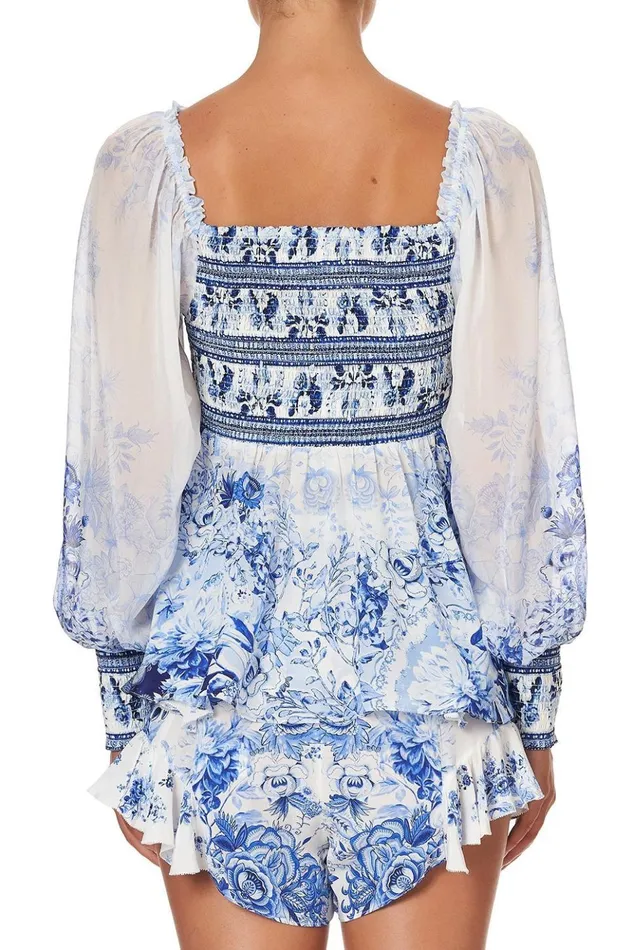 Women Tops Camilla Shirred Bodice Blouse High Tea