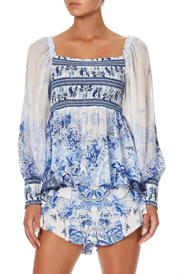 Women Tops Camilla Shirred Bodice Blouse High Tea