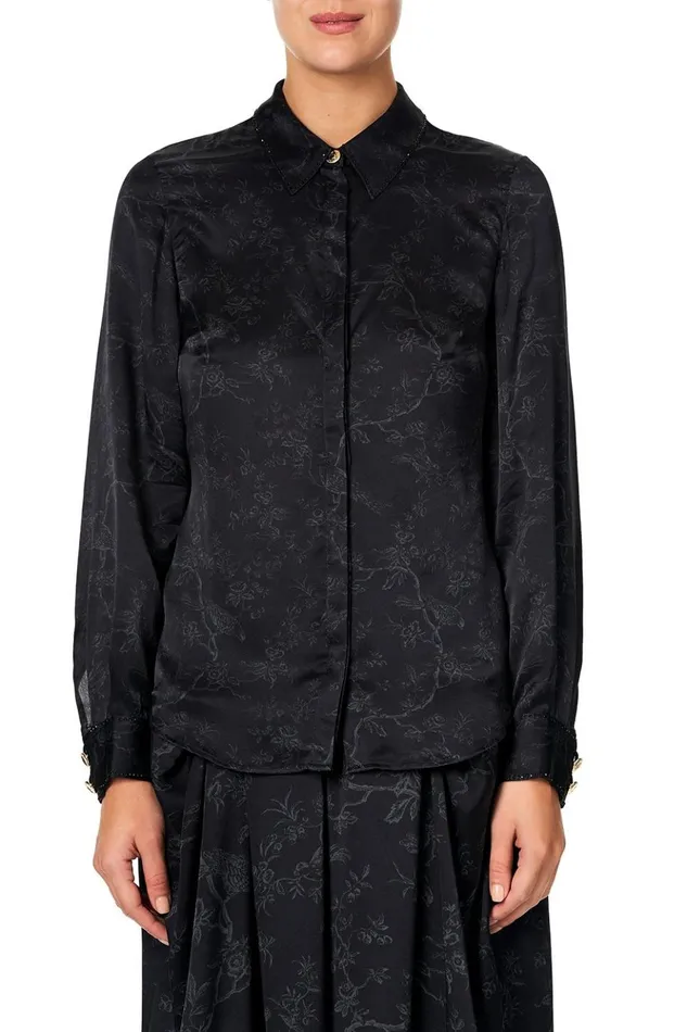 Women Tops Camilla Slim Fit Long Sleeve Shirt Noir Boudoir