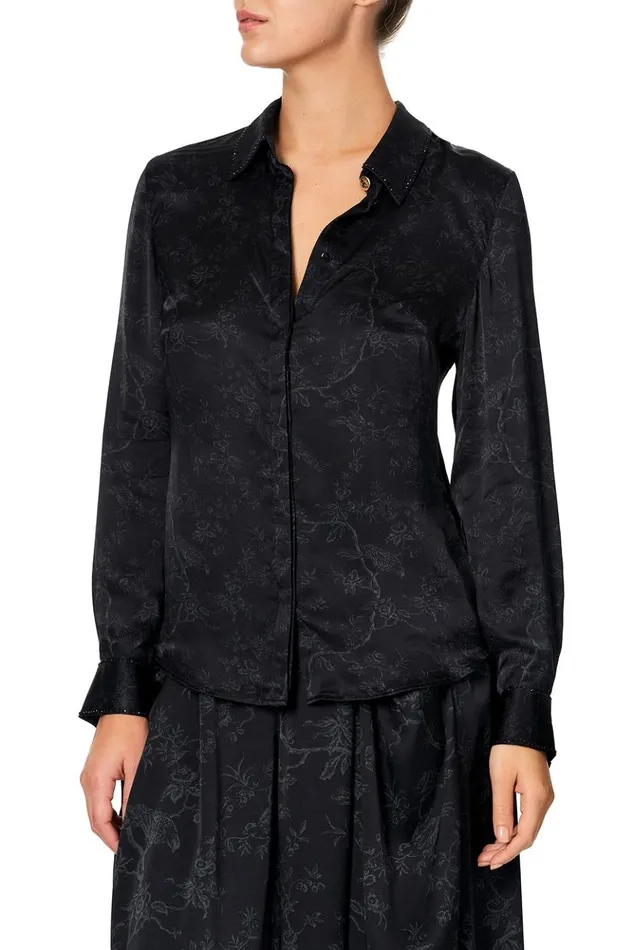 Women Tops Camilla Slim Fit Long Sleeve Shirt Noir Boudoir