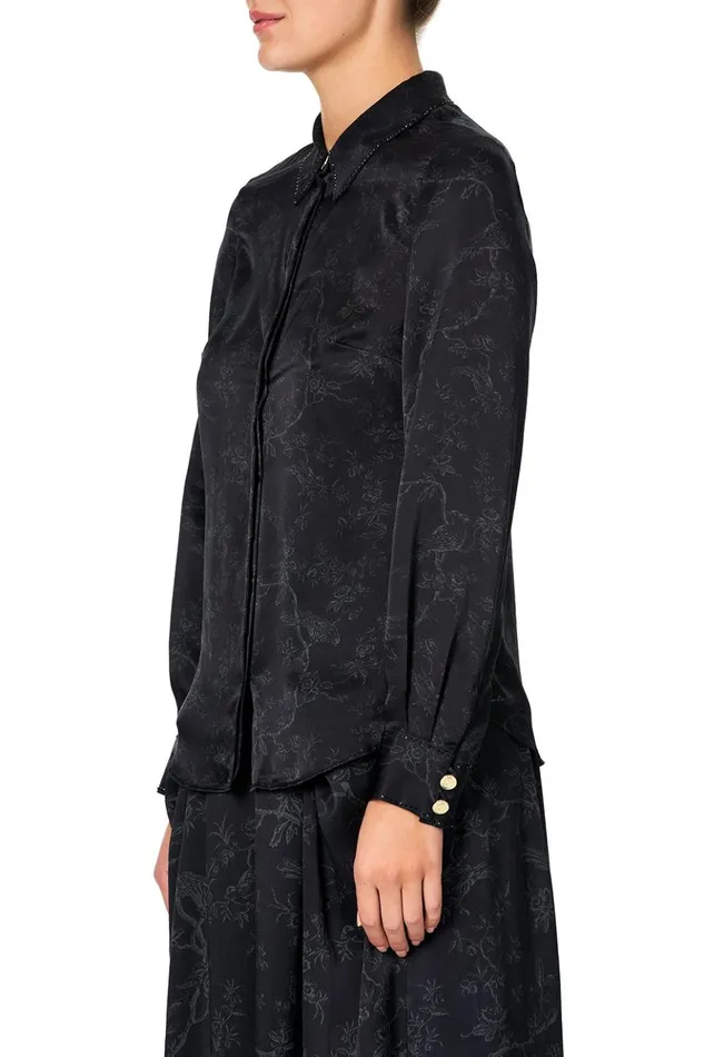 Women Tops Camilla Slim Fit Long Sleeve Shirt Noir Boudoir