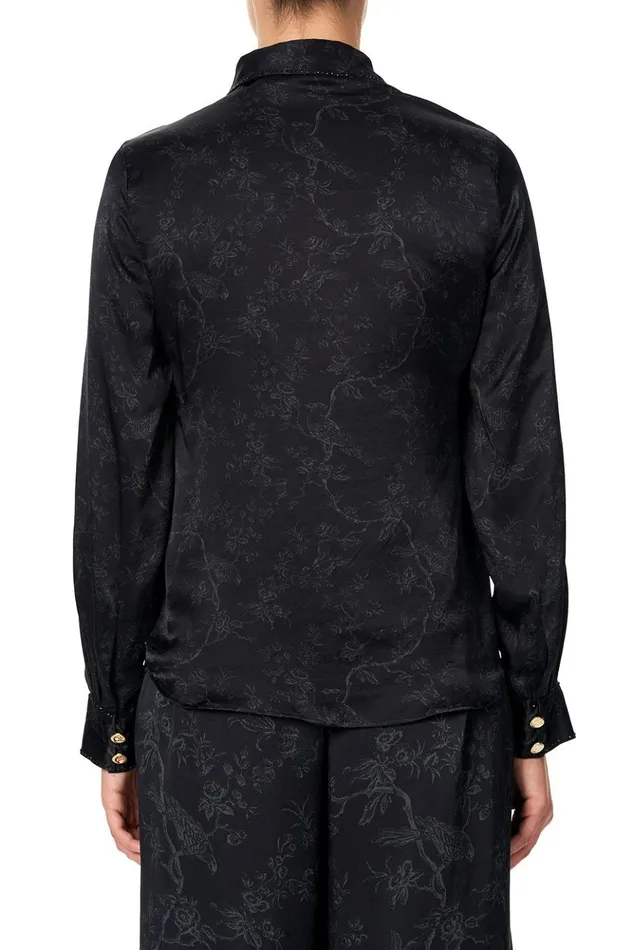 Women Tops Camilla Slim Fit Long Sleeve Shirt Noir Boudoir
