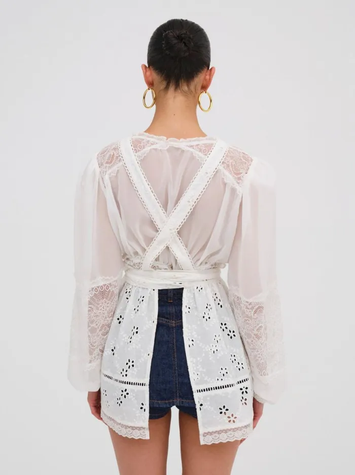 Women Tops For Love and Lemons Rose Embroidered Apron White Women Tops For Love and Lemons Rose Embroidered Apron White