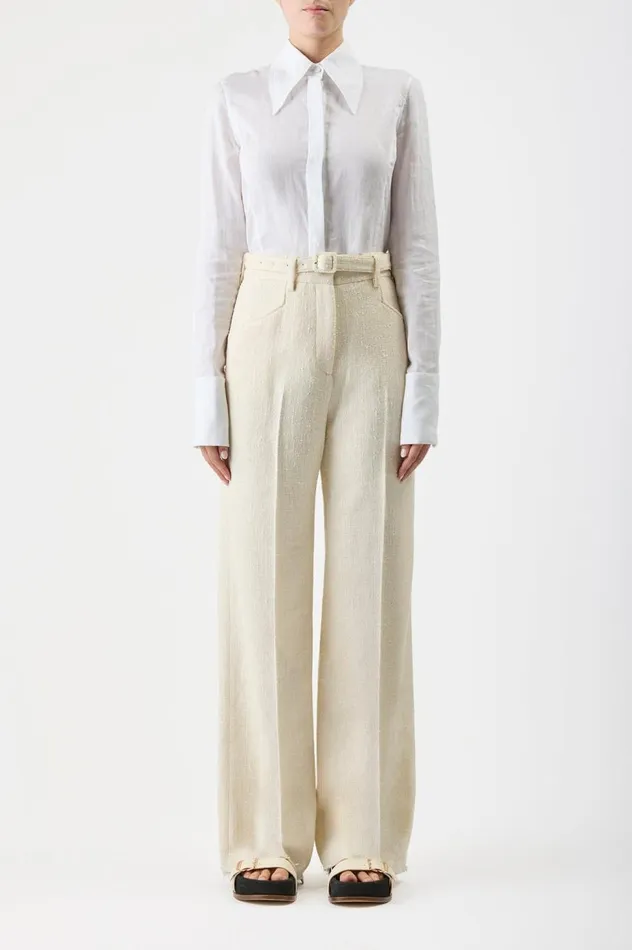 Women Tops Gabriela Hearst Albruna Shirt In White Aloe Linen