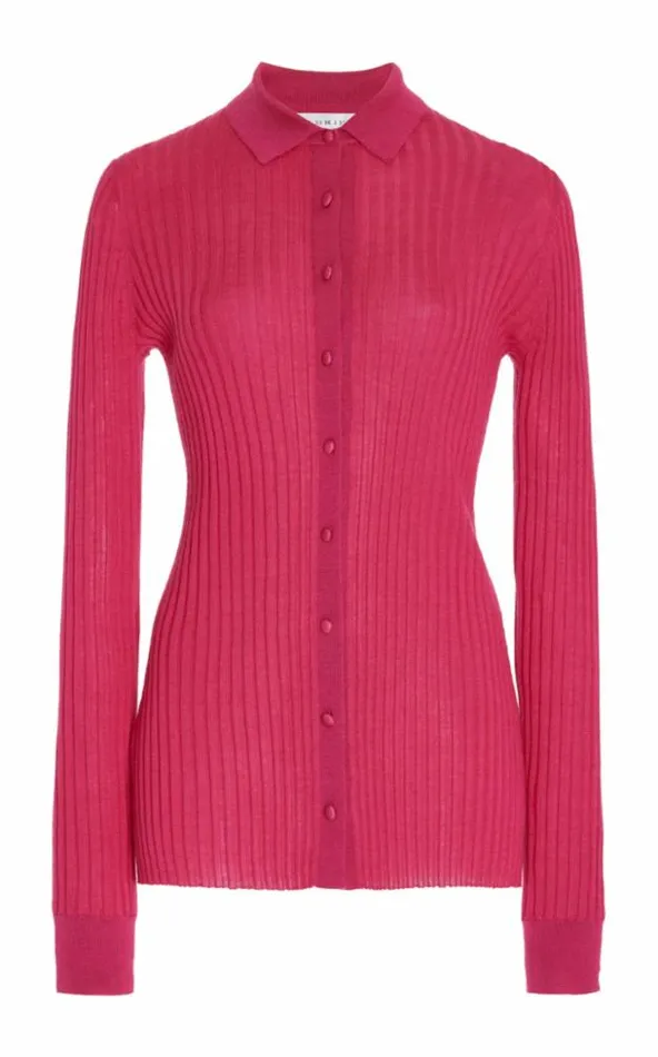Women Tops Gabriela Hearst Cavalieri Knit Shirt In Fuchsia Cashmere Silk