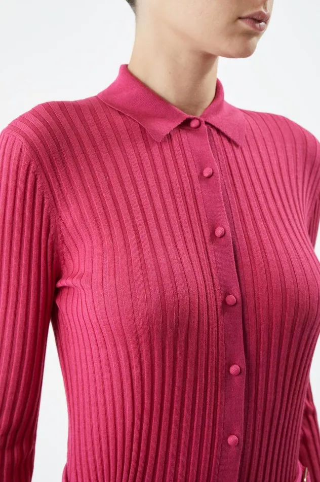 Women Tops Gabriela Hearst Cavalieri Knit Shirt In Fuchsia Cashmere Silk