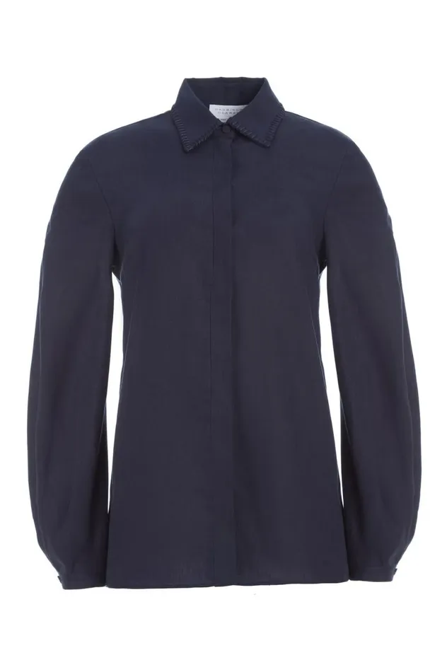 Women Tops Gabriela Hearst Delmer Top In Navy Aloe Linen