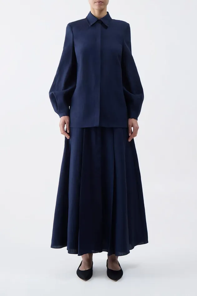 Women Tops Gabriela Hearst Delmer Top In Navy Aloe Linen