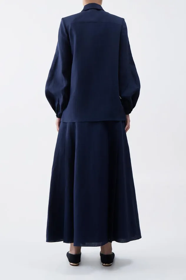 Women Tops Gabriela Hearst Delmer Top In Navy Aloe Linen