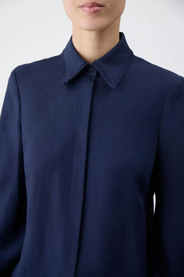 Women Tops Gabriela Hearst Delmer Top In Navy Aloe Linen