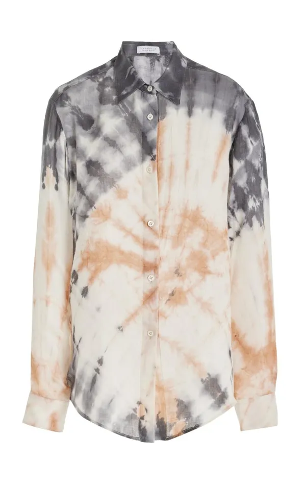 Women Tops Gabriela Hearst Ferrara Shirt In Camel Multi Tie Dye Cashmere Silk Gauze