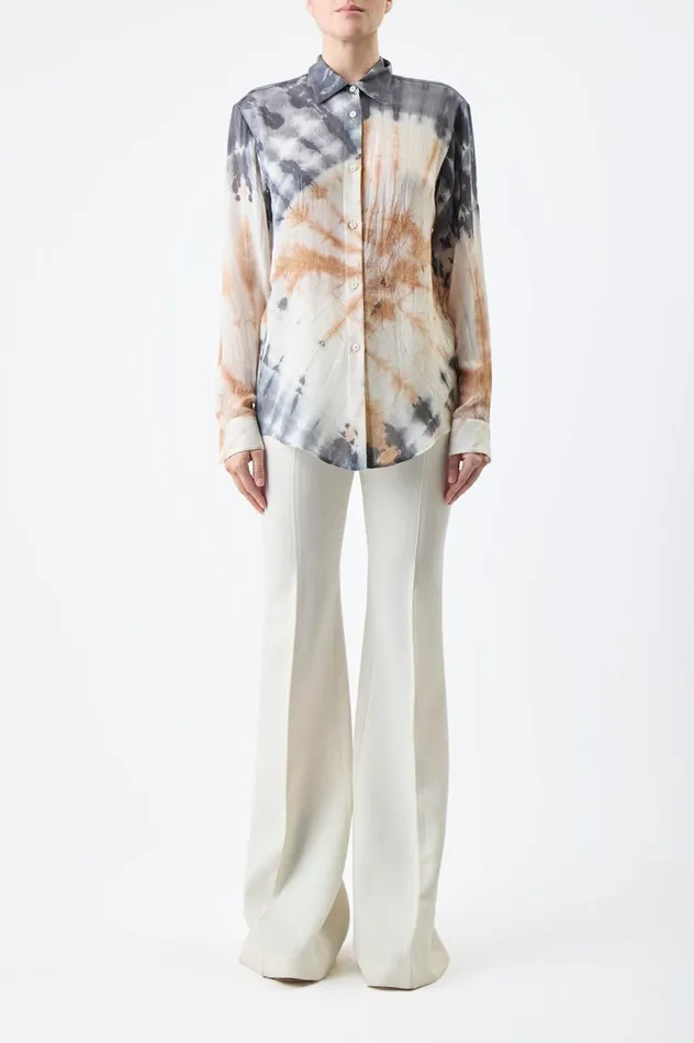 Women Tops Gabriela Hearst Ferrara Shirt In Camel Multi Tie Dye Cashmere Silk Gauze