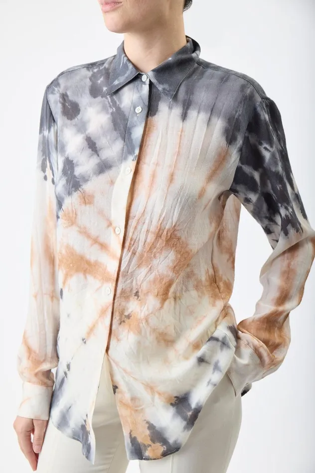 Women Tops Gabriela Hearst Ferrara Shirt In Camel Multi Tie Dye Cashmere Silk Gauze