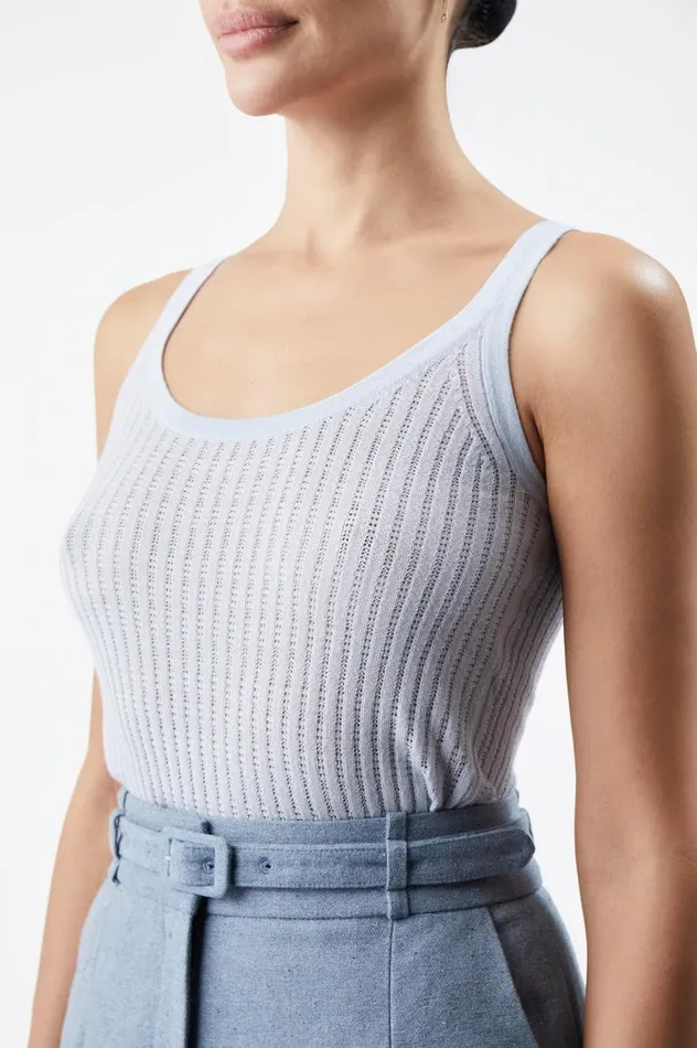 Women Tops Gabriela Hearst Graham Pointelle Knit Tank Top In Halogen Blue Cashmere Silk