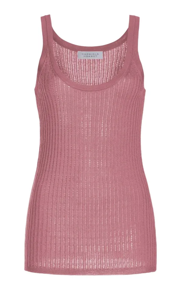 Women Tops Gabriela Hearst Nevin Pointelle Knit Tank Top In Rose Quartz Cashmere Silk