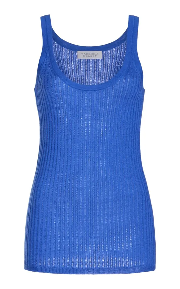 Women Tops Gabriela Hearst Nevin Pointelle Knit Tank Top In Sapphire Cashmere Silk