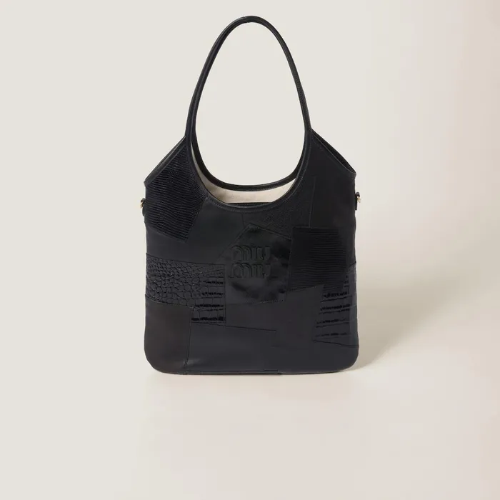 Women Totes Miu Miu IVY Leather Patchwork Bag Black