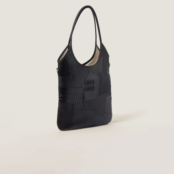 Women Totes Miu Miu IVY Leather Patchwork Bag Black Women Totes Miu Miu IVY Leather Patchwork Bag Black