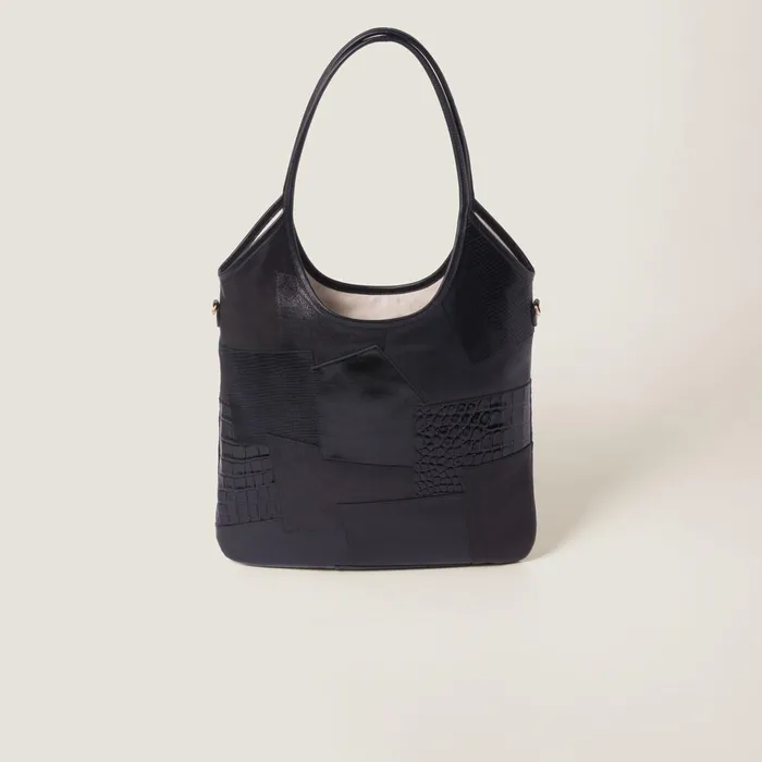 Women Totes Miu Miu IVY Leather Patchwork Bag Black Women Totes Miu Miu IVY Leather Patchwork Bag Black