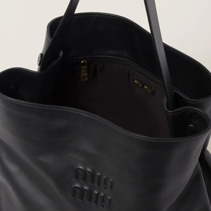 Women Totes Miu Miu Leather Hobo Bag Black Women Totes Miu Miu Leather Hobo Bag Black